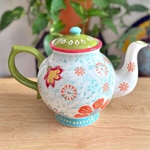 Dutch Wax Coastline Imports Hand Painted Ceramic Colorful Floral 6-Cup Teapot